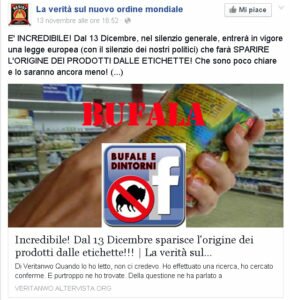 BUFALA – Incredibile! Dal 13 Dicembre sparisce l’origine dei prodotti dalle etichette! Bufale alimentari