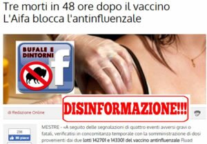 DISINFORMAZIONE – Tre morti in 48 ore,AIFA blocca vaccino antinfluenzale. Bufale Farmaceutiche