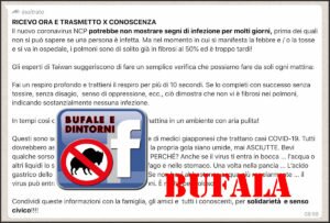 BUFALA – Covid19 – Esperti Taiwan e il trattenere il respiro 10 secondi. Bufale